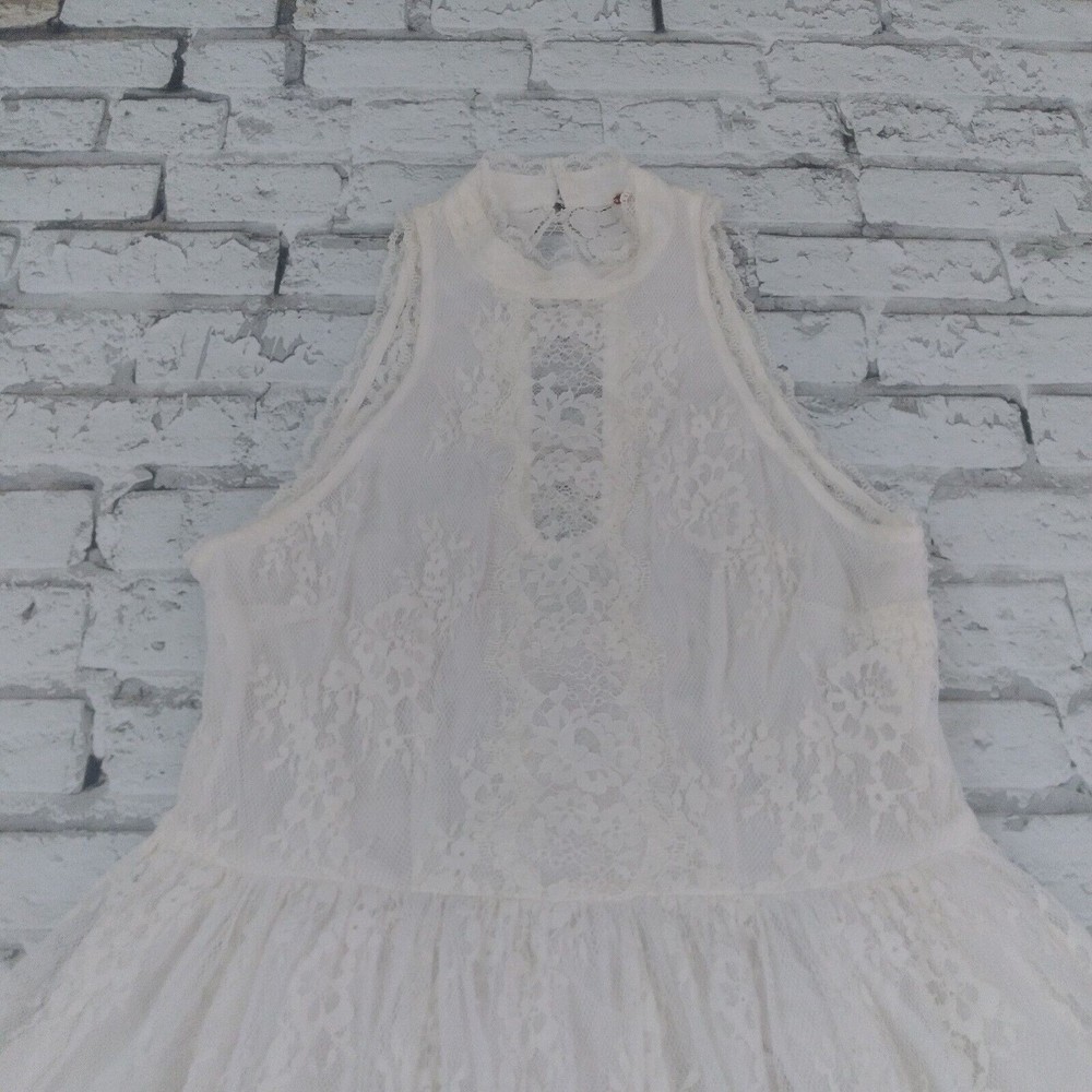 Free People Dress Womens 4 Ivory White Verushka Halter Neck Sleeveless Lace Mini - Picture 2 of 14